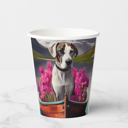 Great Dane on a Paddle: Ein Landschaftliches Abent Pappbecher (Vorderseite)