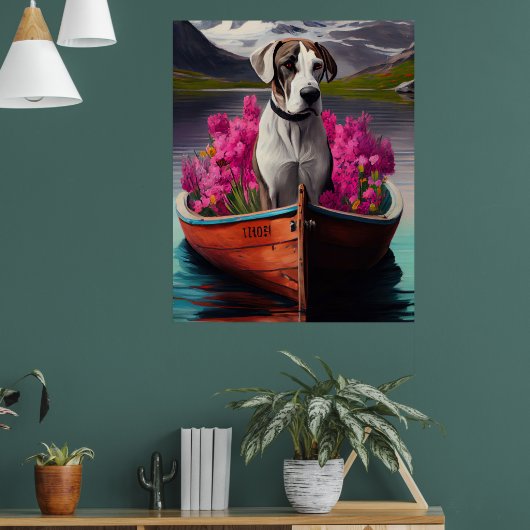 Great Dane on a Paddle: Ein Landschaftliches Abent Poster (Wohnzimmer 1)