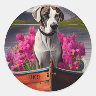 Great Dane on a Paddle: Ein Landschaftliches Abent Runder Aufkleber