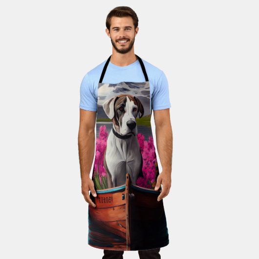 Great Dane on a Paddle: Ein Landschaftliches Abent Schürze (Getragen)