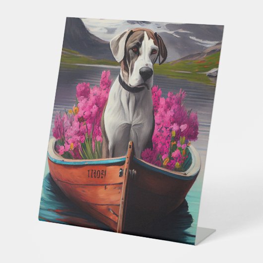 Great Dane on a Paddle: Ein Landschaftliches Abent Sockelschild (Vorderseite)