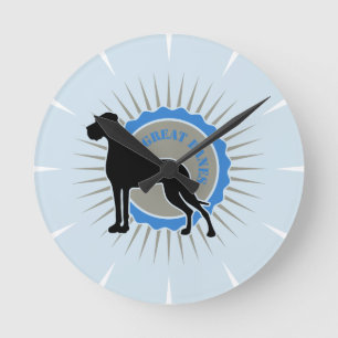 Great Dane on blue elegant Runde Wanduhr