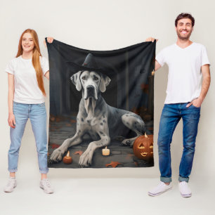 Great Dane Pumpkins Halloween Beängstigend Gedreht Fleecedecke