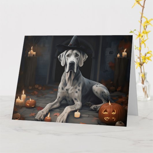 Great Dane Pumpkins Halloween Beängstigend Gedreht Karte (Gelbe Blume)