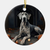 Great Dane Pumpkins Halloween Beängstigend Gedreht Keramik Ornament (Vorne)