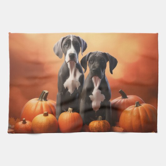 Great Dane Puppy Autumn Delight Pumpen Geschirrtuch (Horizontal)