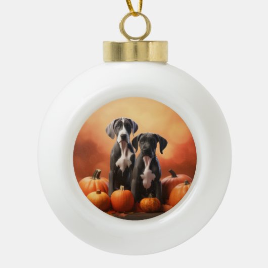 Great Dane Puppy Autumn Delight Pumpen Keramik Kugel-Ornament (Vorderseite)