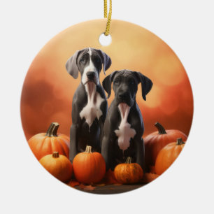 Great Dane Puppy Autumn Delight Pumpen Keramik Ornament