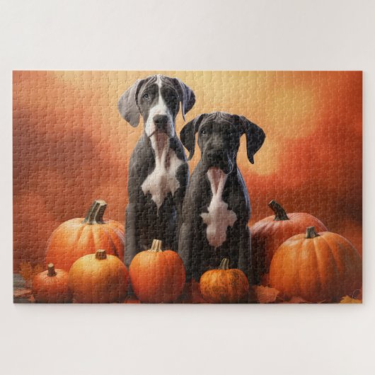 Great Dane Puppy Autumn Delight Pumpen Puzzle (Horizontal)