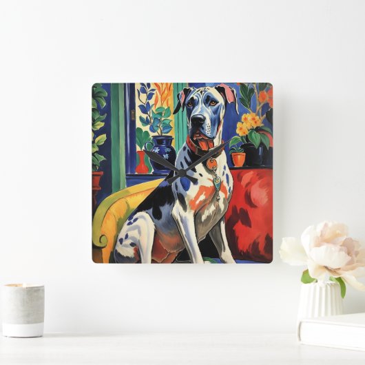 Great Dane Quadratische Wanduhr (Zuhause)