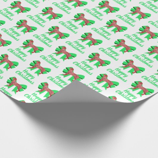 Great Dane Red Christmas Dog & Green Bow White Geschenkpapier (Ecke)