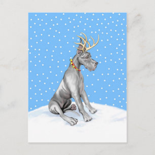 Great Dane Reindeer Christmas Black Feiertagspostkarte
