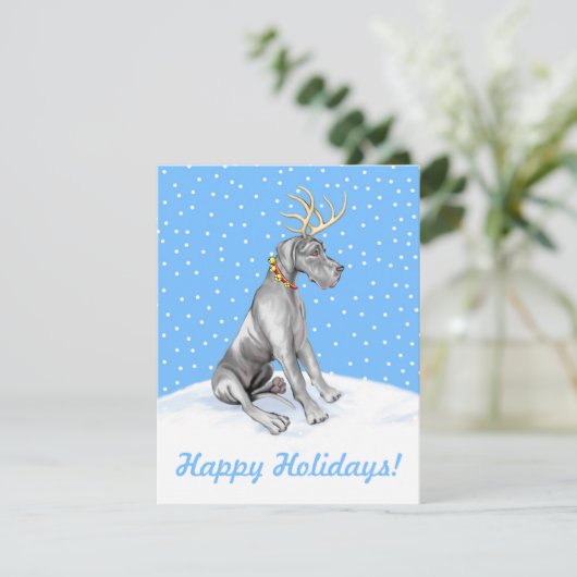 Great Dane Reindeer Christmas Black UC Einladung (Stehend Vorderseite)