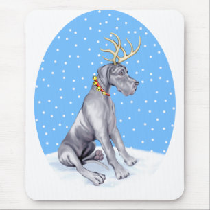Great Dane Reindeer Christmas Blue UC Mousepad