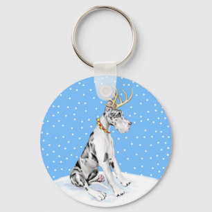 Great Dane Reindeer Christmas Harlequin Schlüsselanhänger