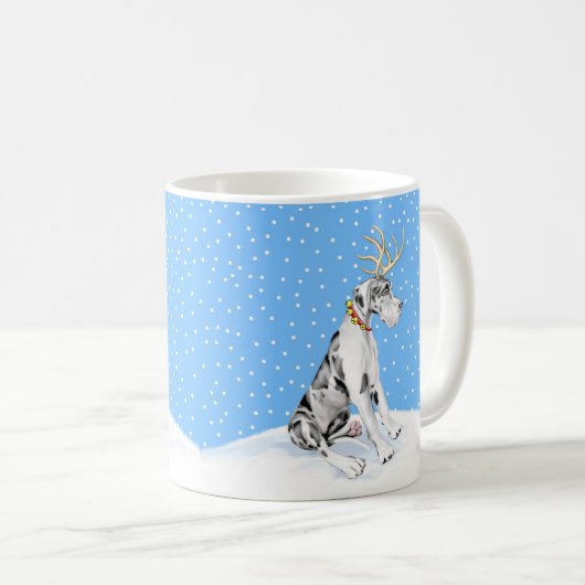 Great Dane Reindeer Christmas Harlequin UC Kaffeetasse (VorderseiteRechts)