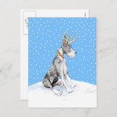 Great Dane Reindeer Christmas Merle Feiertagspostkarte (Vorne/Hinten)