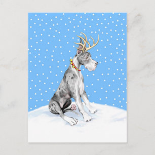 Great Dane Reindeer Christmas Merle Feiertagspostkarte