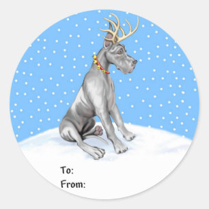 Great Dane Rentier Weihnachts Black Gift Tags Runder Aufkleber