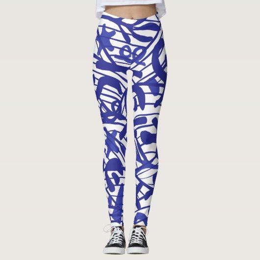 Great Dane Silhouette Blue Pattern Leggings (Vorderseite)