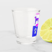 Great Dane Silhouette Dog & Paw Pink Blue Square Schnapsglas (Links)
