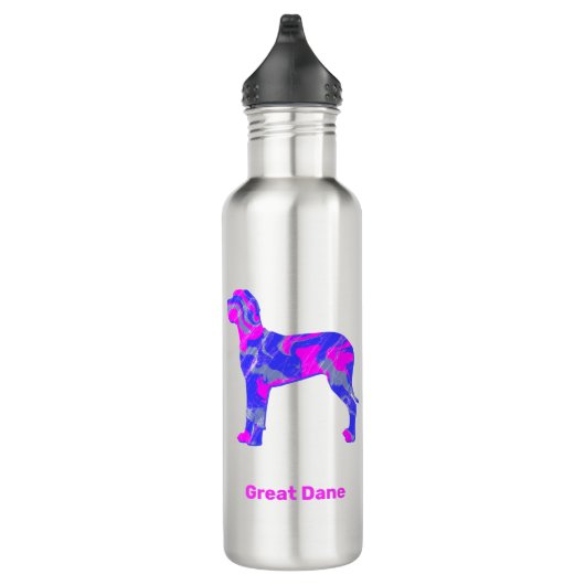 Great Dane Silhouette Dog Pink & Blue Edelstahlflasche (Rechts)