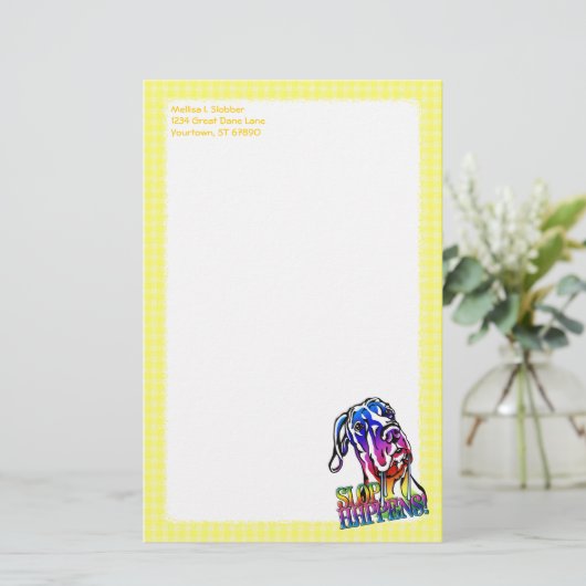Great Dane Slop Happens Bright UC Briefpapier (Stehend Vorderseite)
