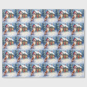 Great Dane Snowy Cabin Santa Hat Christmas Art Geschenkpapier (Flach)