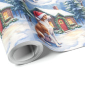 Great Dane Snowy Cabin Santa Hat Christmas Art Geschenkpapier (Rolleneckpunkt)