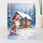 Great Dane Snowy Cabin Santa Hat Christmas Art Karte (Vorderseite)