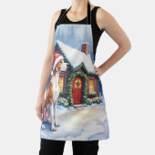 Great Dane Snowy Cabin Santa Hat Christmas Art Schürze (InSitu)