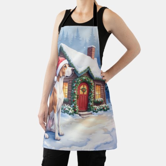 Great Dane Snowy Cabin Santa Hat Christmas Art Schürze (InSitu)