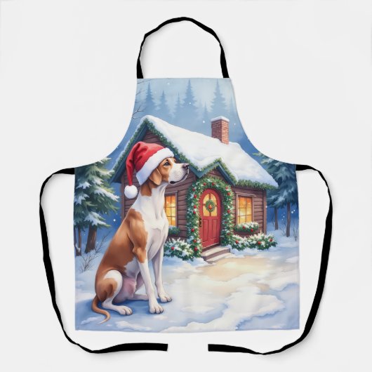Great Dane Snowy Cabin Santa Hat Christmas Art Schürze (Vorderseite)