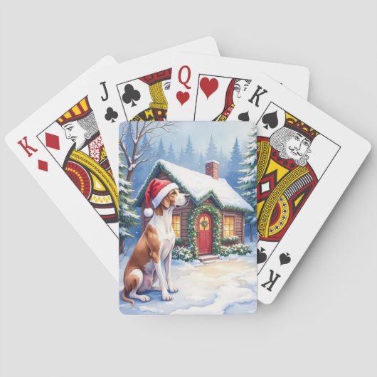 Great Dane Snowy Cabin Santa Hat Christmas Art Spielkarten (Rückseite)