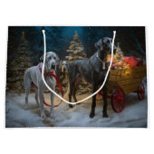 Great Dane Snowy Sleigh Weihnachtsdekor Große Geschenktüte (Vorderseite)