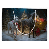 Great Dane Snowy Sleigh Weihnachtsdekor Große Geschenktüte (Rückseite)
