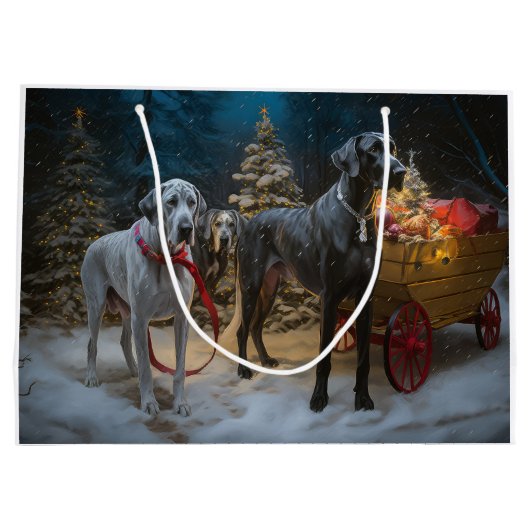 Great Dane Snowy Sleigh Weihnachtsdekor Große Geschenktüte (Rückseite)