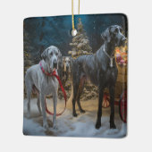 Great Dane Snowy Sleigh Weihnachtsdekor Keramikornament (Links)