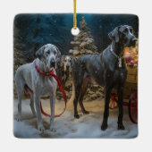 Great Dane Snowy Sleigh Weihnachtsdekor Keramikornament (Rückseite)