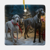 Great Dane Snowy Sleigh Weihnachtsdekor Keramikornament (Vorderseite)