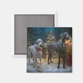 Great Dane Snowy Sleigh Weihnachtsdekor Magnet (Vorderseite/Rückseite)