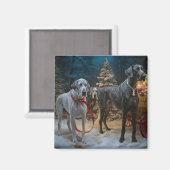 Great Dane Snowy Sleigh Weihnachtsdekor Magnet (Vorderseite/Rückseite)
