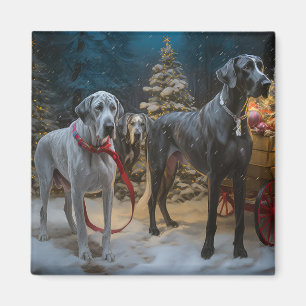 Great Dane Snowy Sleigh Weihnachtsdekor Magnet