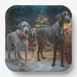 Great Dane Snowy Sleigh Weihnachtsdekor Pappteller