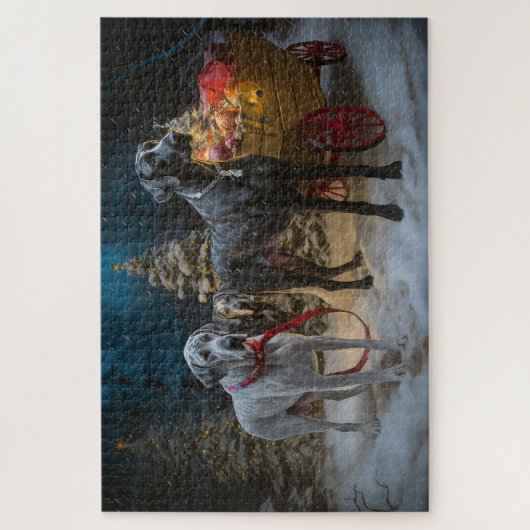 Great Dane Snowy Sleigh Weihnachtsdekor Puzzle (Vertikal)