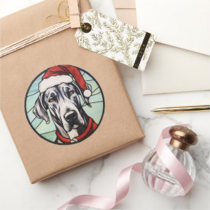 Great Dane Stared Glass Weihnachten Runder Aufkleber