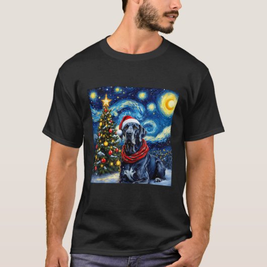 Great Dane Starry Night Christmas Van Gogh Dog San T-Shirt (Vorderseite)