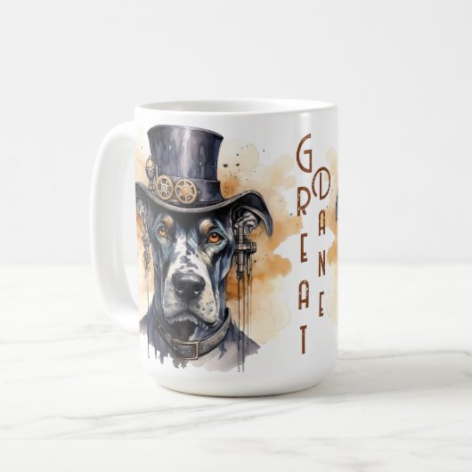 Great Dane Steampunk-Hund Kaffeetasse (Vorderseite Links)