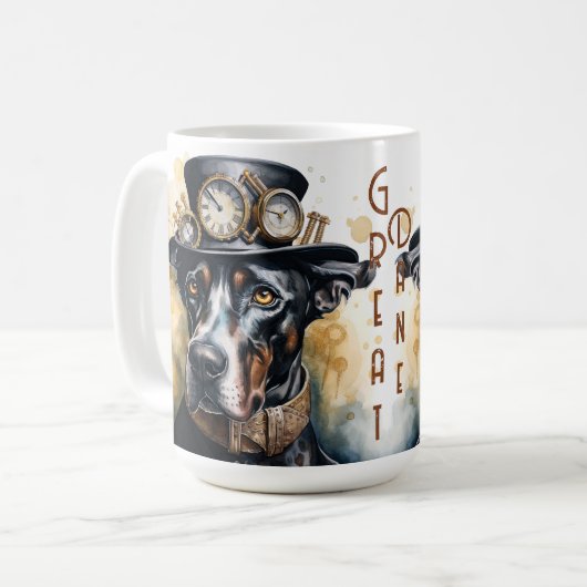 Great Dane Steampunk-Hund Kaffeetasse (Vorderseite Links)