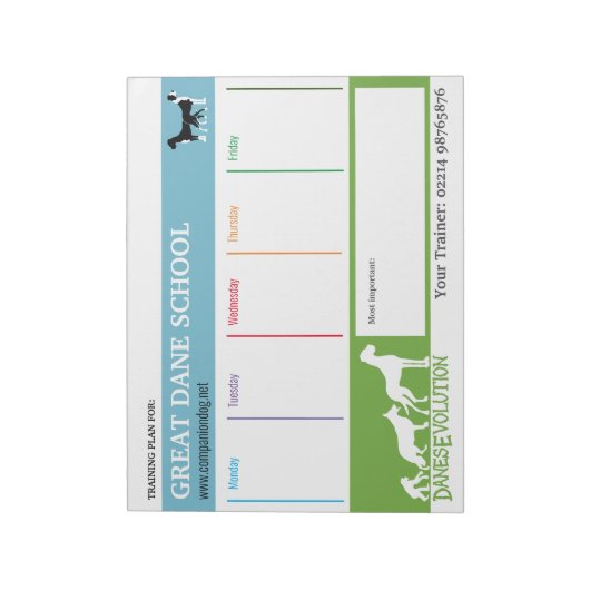 Great Dane Trainingsplan Notepad Notizblock (Rotiert)
